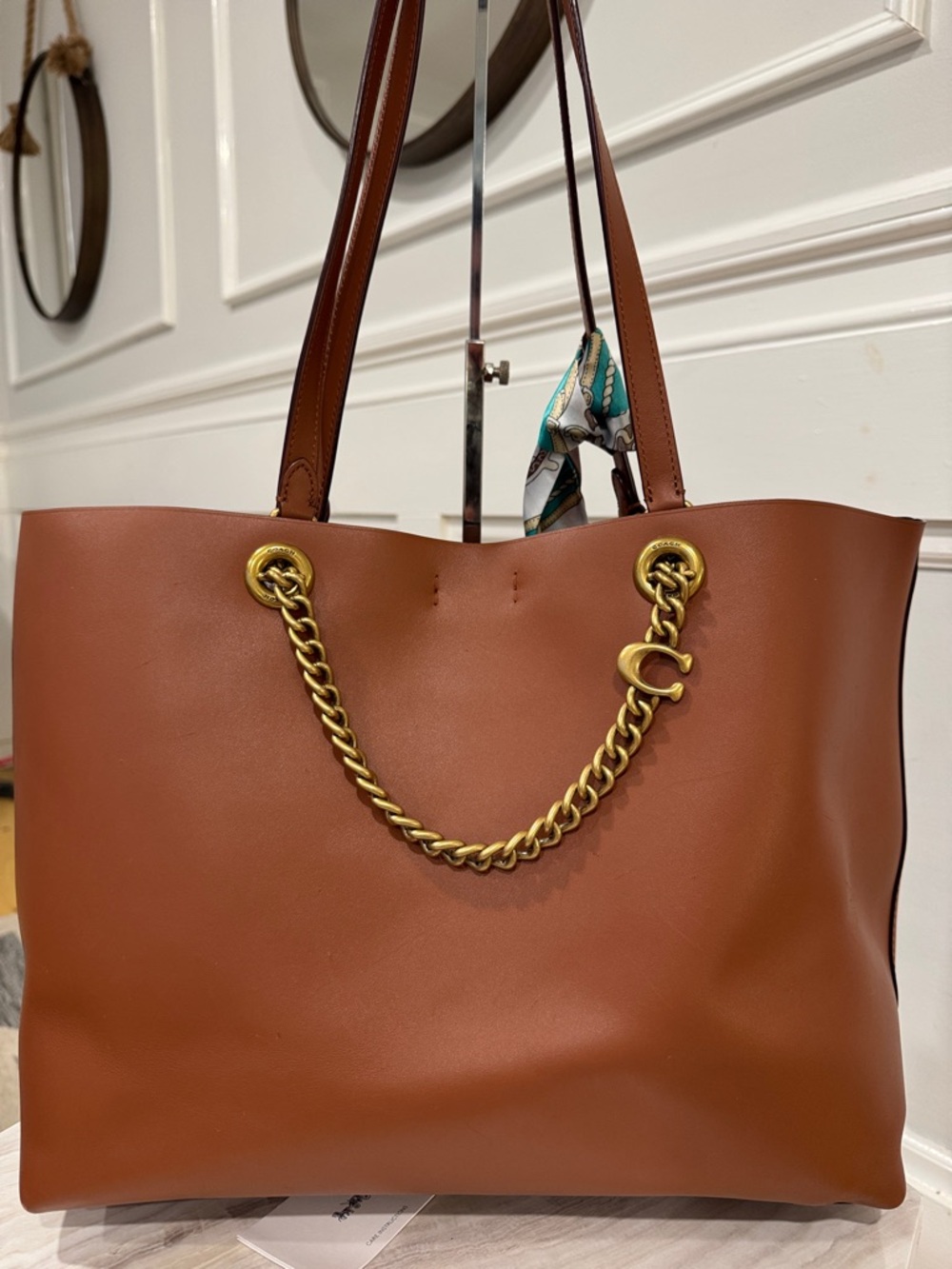COACH Bag Signature Chain Central Brown Leather Tote - Picture 7 of 17